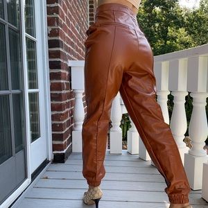 Faux leather seamed joggers